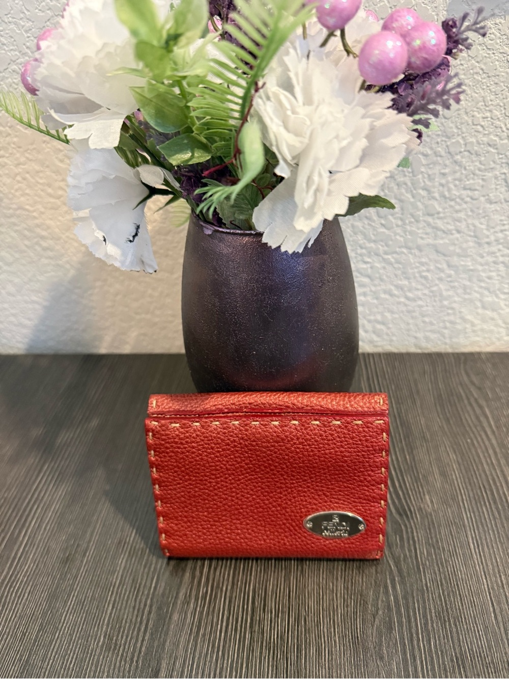 Fendi SELLERIA burnt orange, soft, pebbled, leather compact wallet. EUC